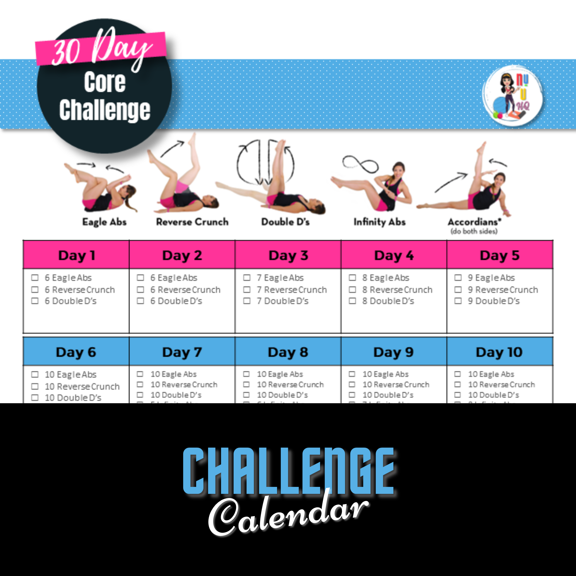 30-day core challenge calendar